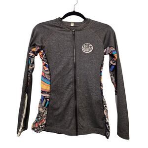 Rip Curl Classic Surf UV Rashguard Women MED Long Sleeve Front Zip Gray Colorful